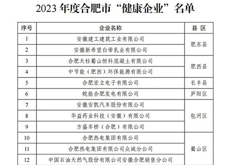 祝贺 | k8凯发荣获合肥市“健康企业”称号！